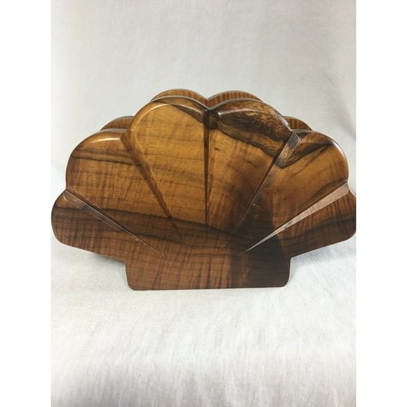 Other - Seashell Shaped Wood Napkin Letter Holder Myrtlewood Beach Nautical Clam Shell